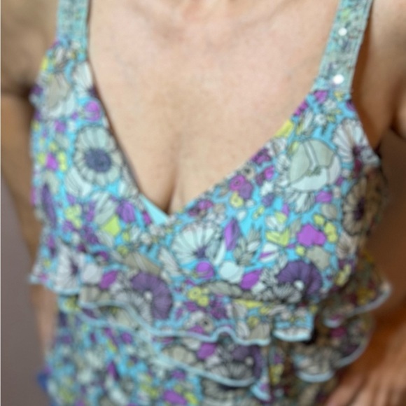 Nicole by Nicole Miller Floral Ruffle V-Neck Camisole - Multicolor - Picture 2 of 16